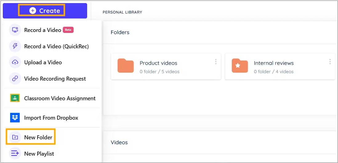 Click Create, then New Folder