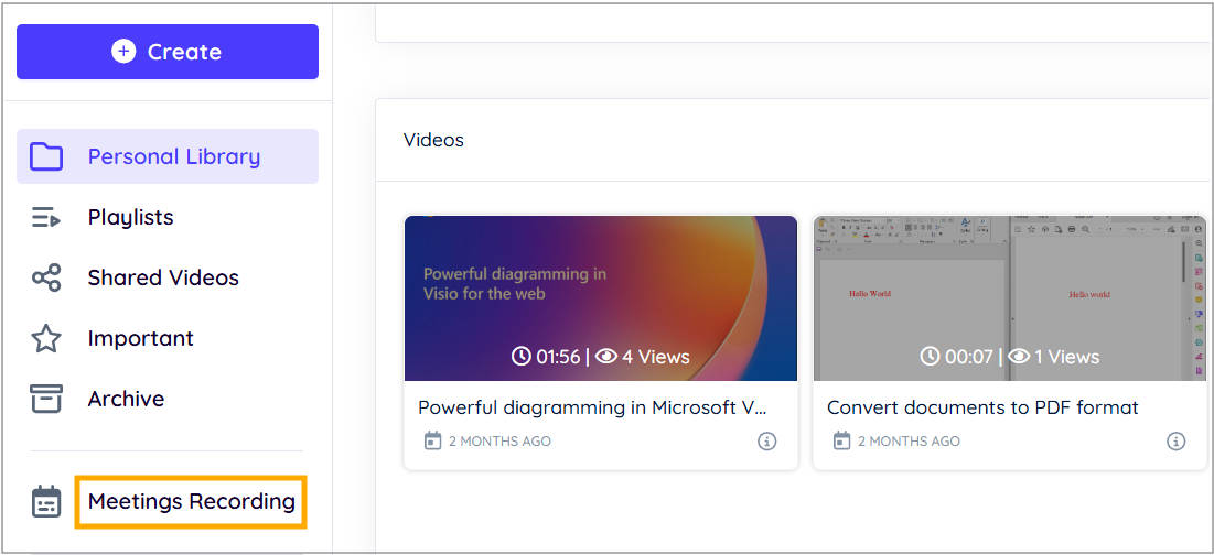 Meetings Recording option