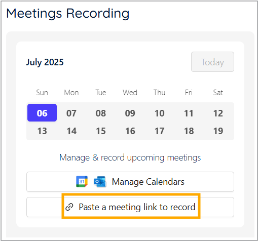 Paste a meeting link to record