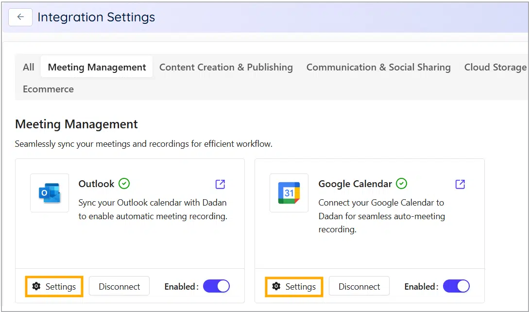 Meeting Management tab