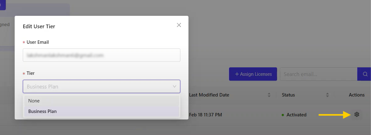 Edit User Tier pop-up