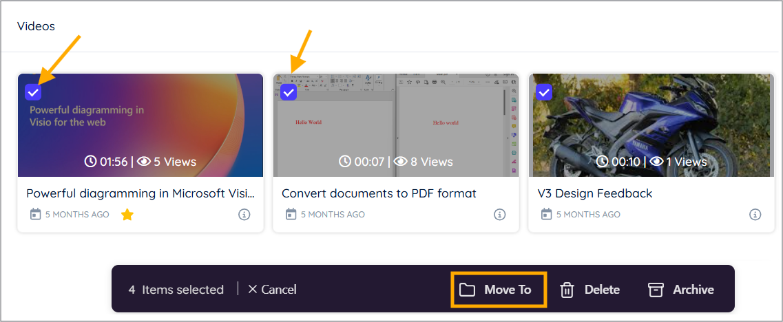 Move multiple videos Move multiple videos