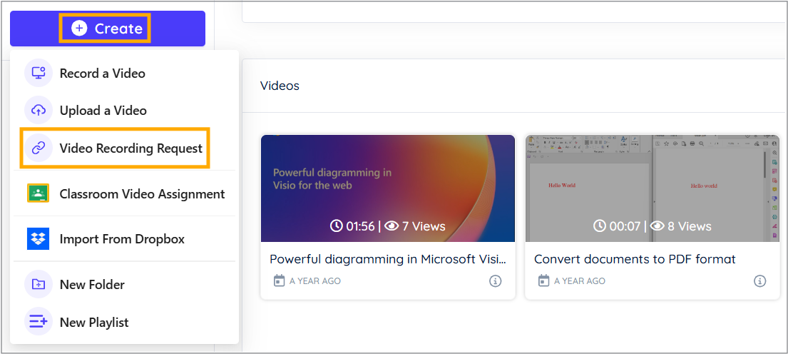 Select Video Recording Request