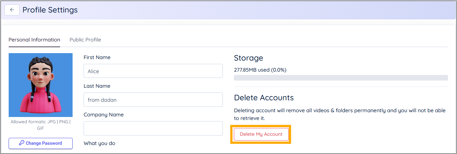 Delete My Account option