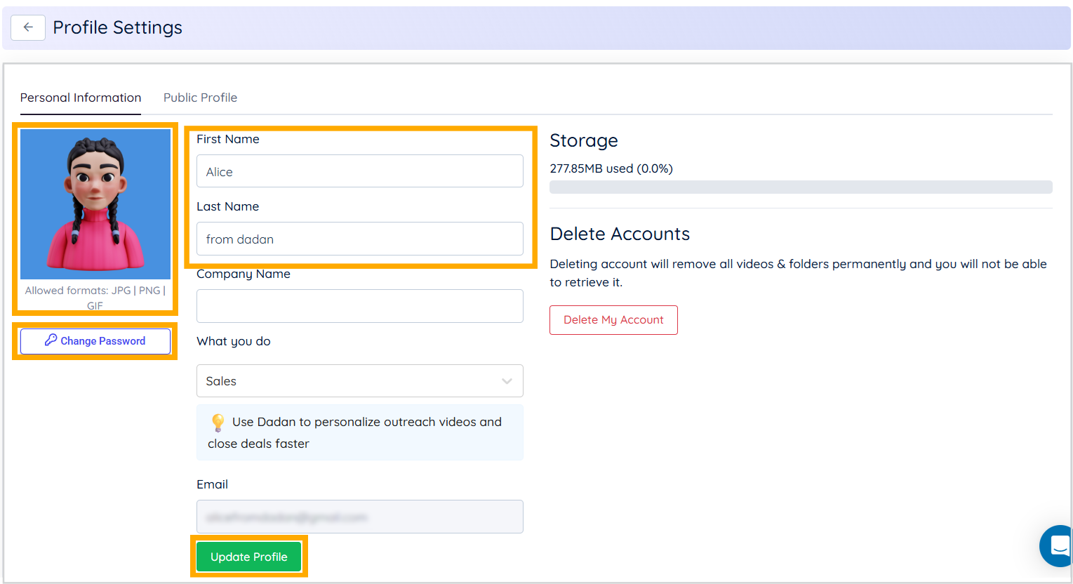 Customize your account details