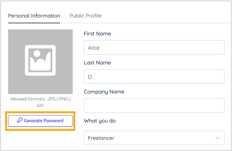 Generate or Change Password