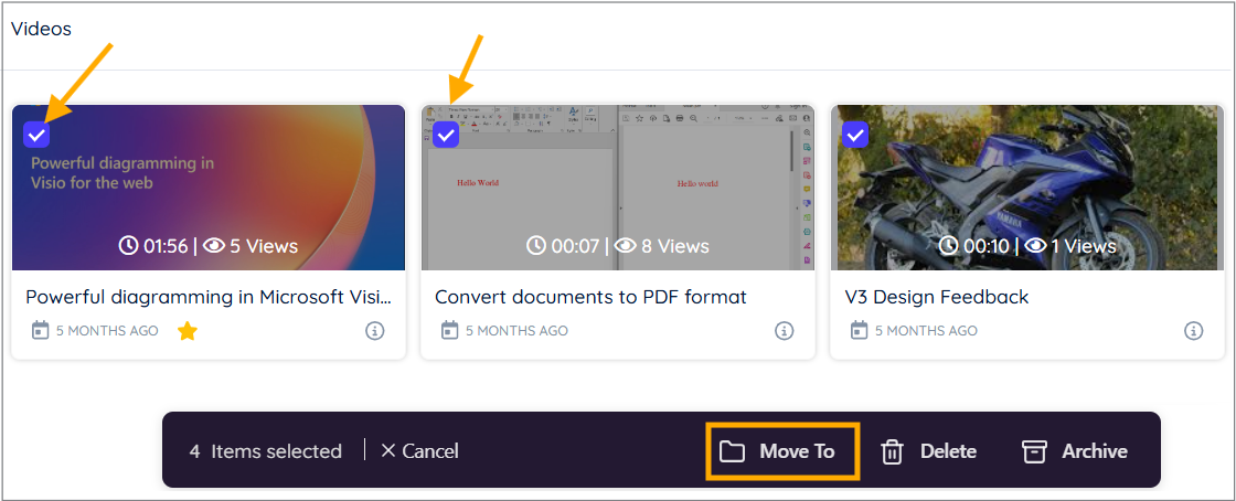 Move multiple videos