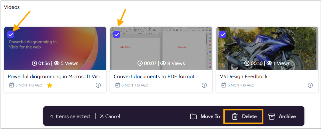 Delete multiple videos