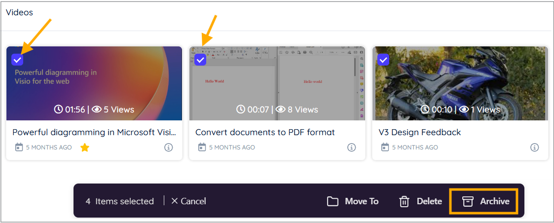 Archive multiple videos
