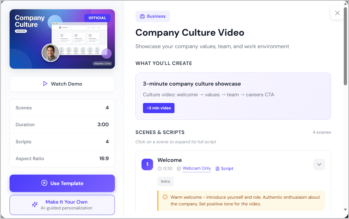 Template preview pop-up Template preview pop-up