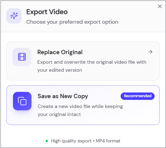 Export video options Export video options