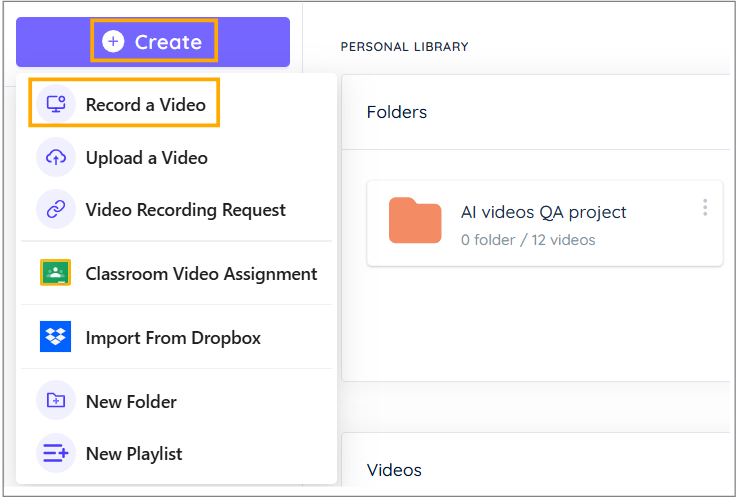 Click Create > Record a Video