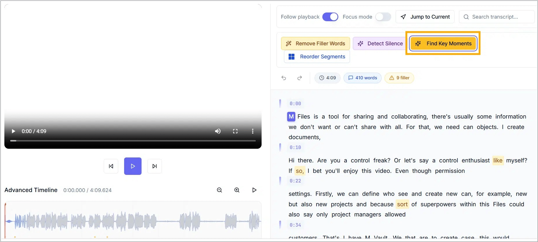 Click Find Key Moments