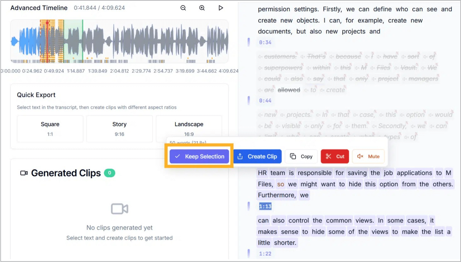 Click Keep Selection
