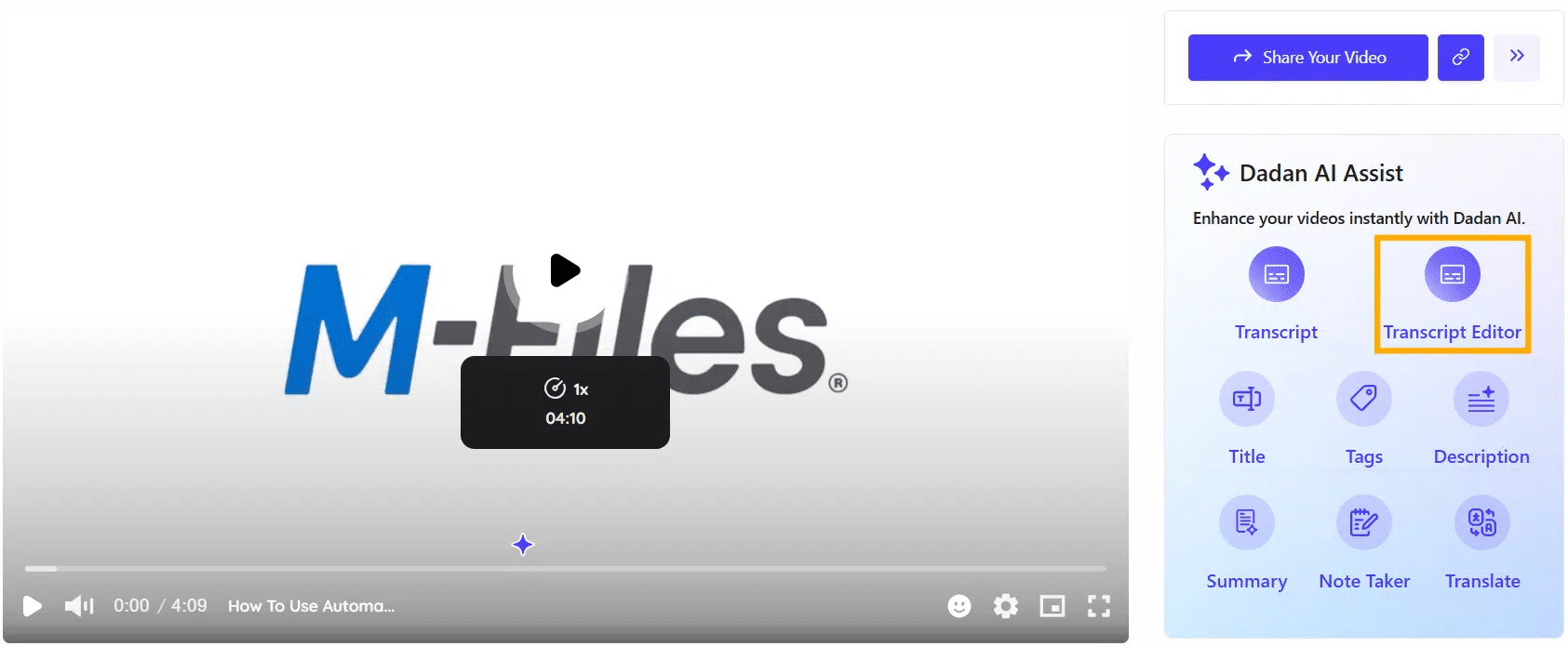 Click the Transcript Editor button