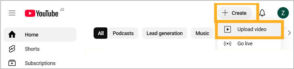 Create > Upload video