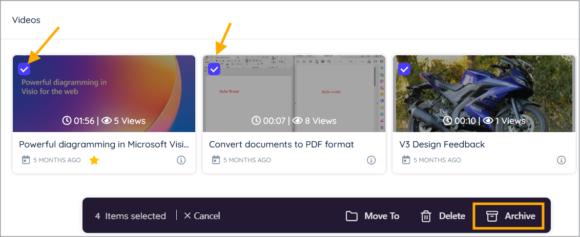 Archive multiple videos