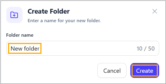 Create Folder box Create Folder box