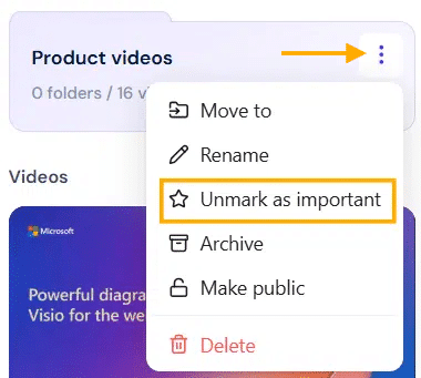 Unmark as important folder Unmark as important folder