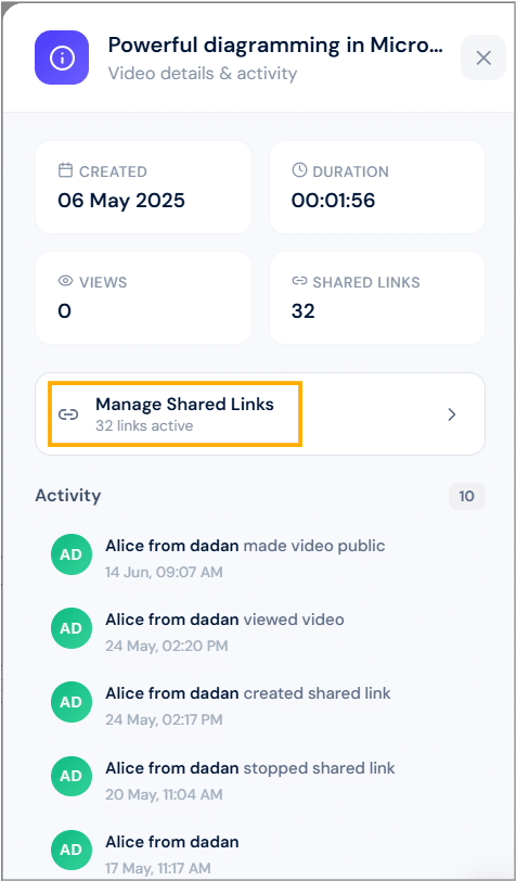 Manage Shared Links > option