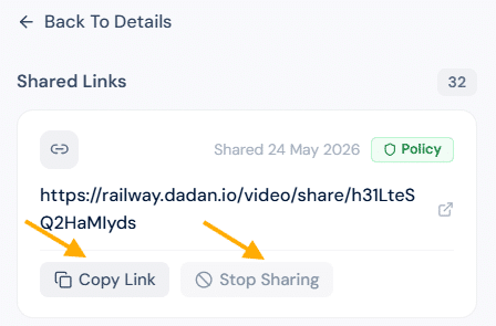 Manage Shared Links list