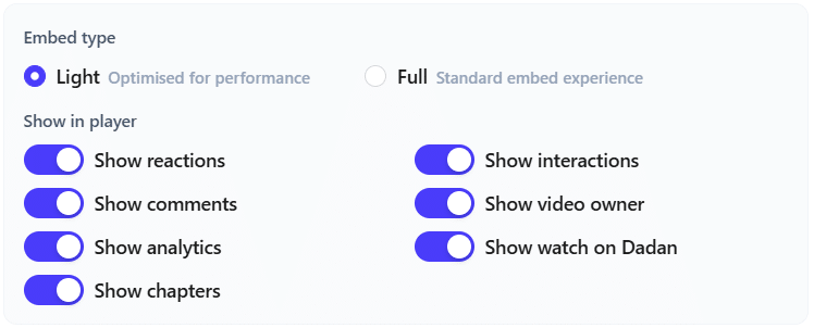 Embed options