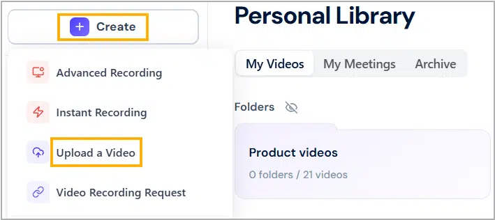 Upload video option