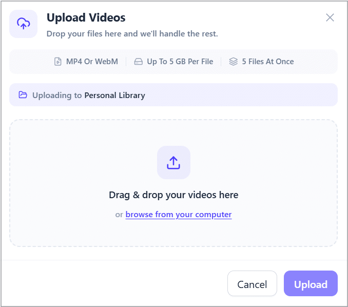 Upload Videos popup