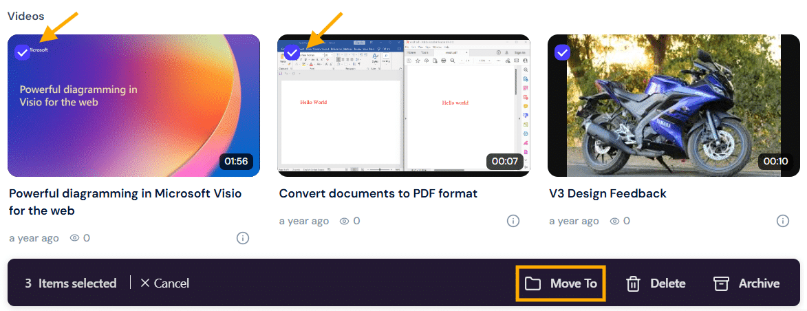 Move multiple videos