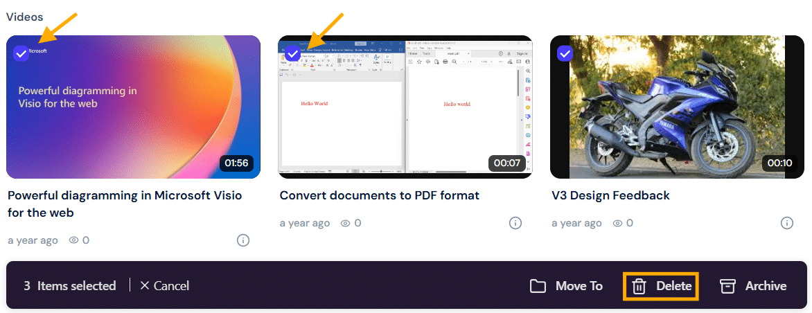 Delete multiple videos