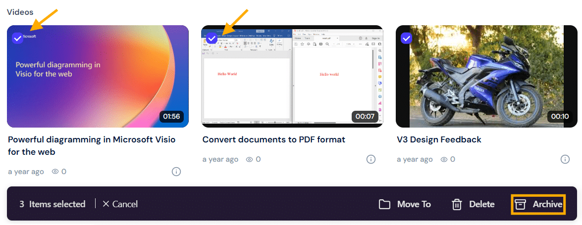 Archive multiple videos