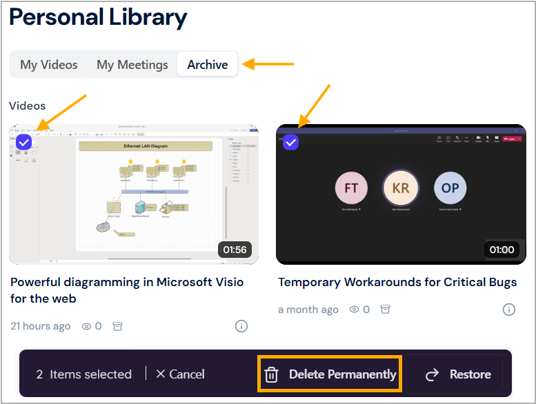 Delete multiple videos permanently