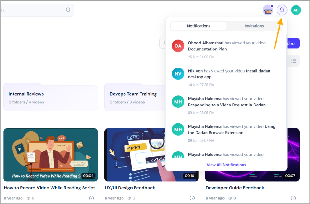 Dadan Notifications - dadan knowledge base