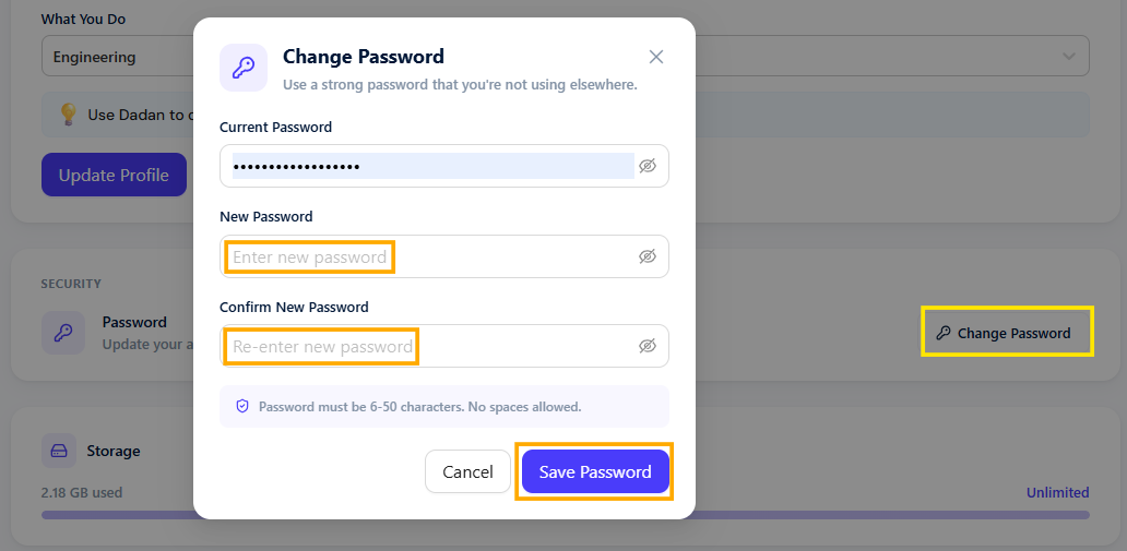 Change Password button