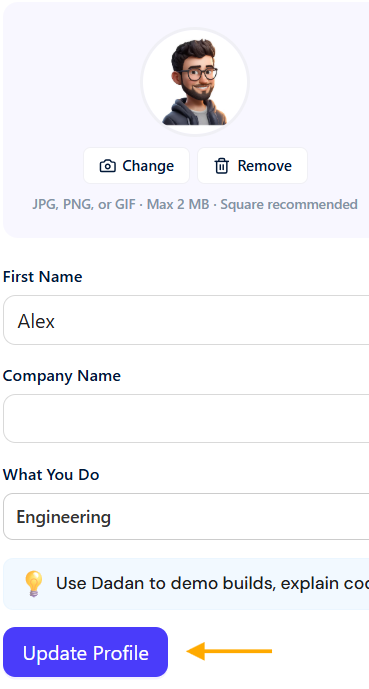 Update Profile button Update Profile button