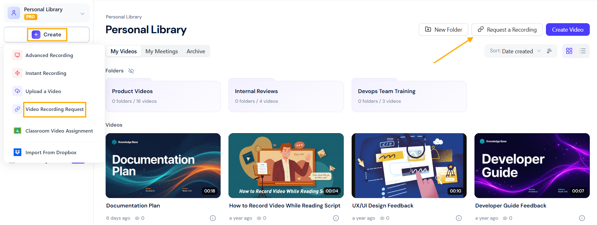 Select Video Recording Request
