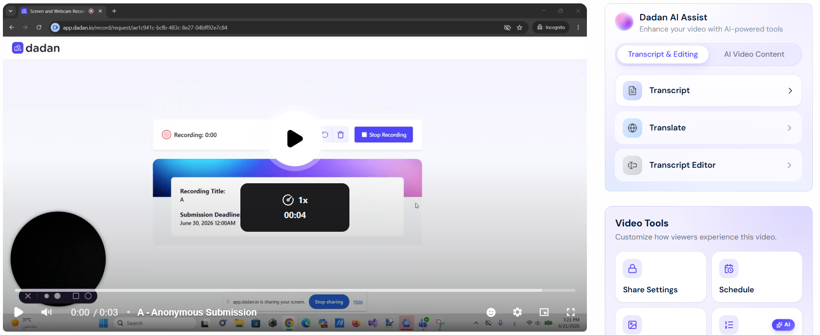 The recorded video