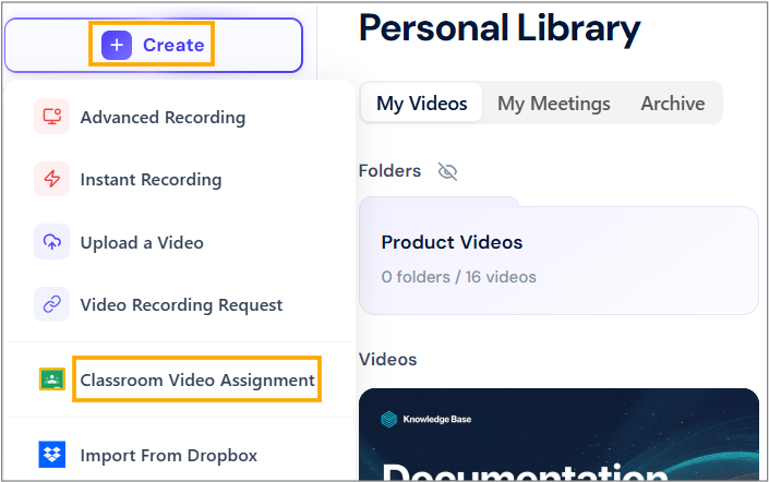 Select Classroom Video Assignment