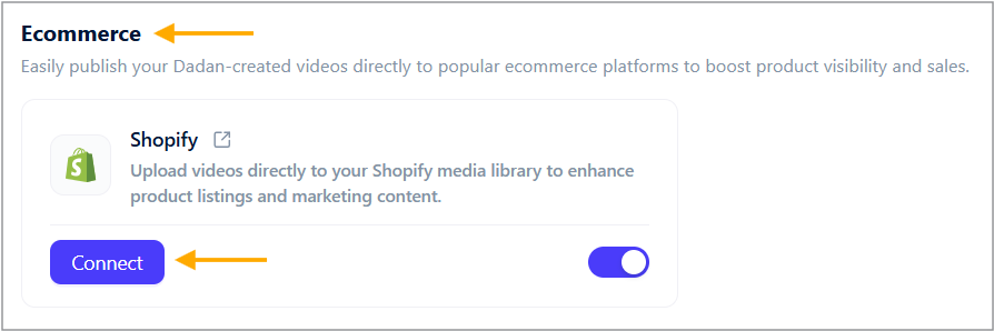 Shopify integration option Shopify integration option