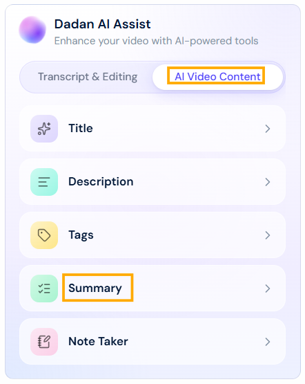 Summary button Summary button