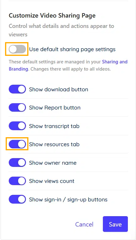 Disable show resources tab Disable show resources tab