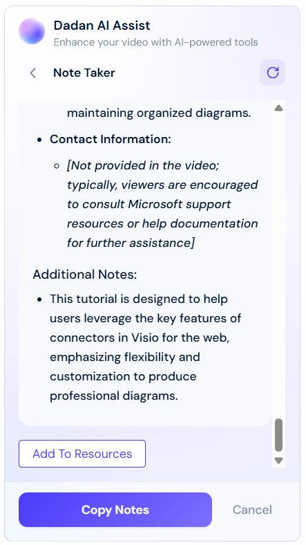 Video AI notes panel