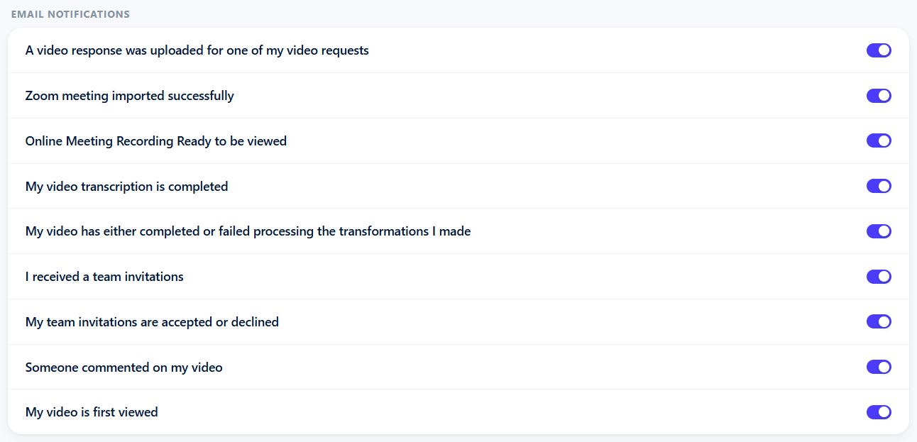 Notification settings panel