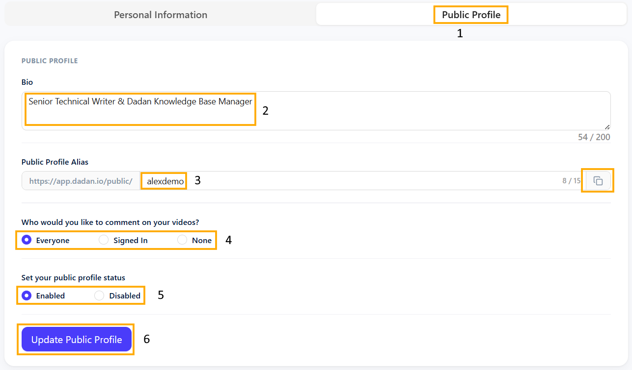 Profile Settings Profile Settings