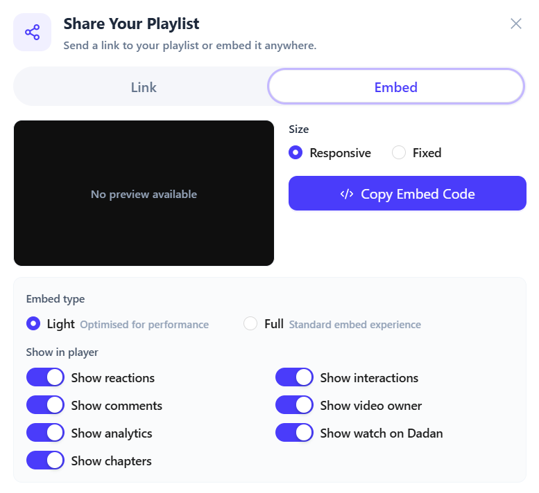 Customize the embed settings Customize the embed settings