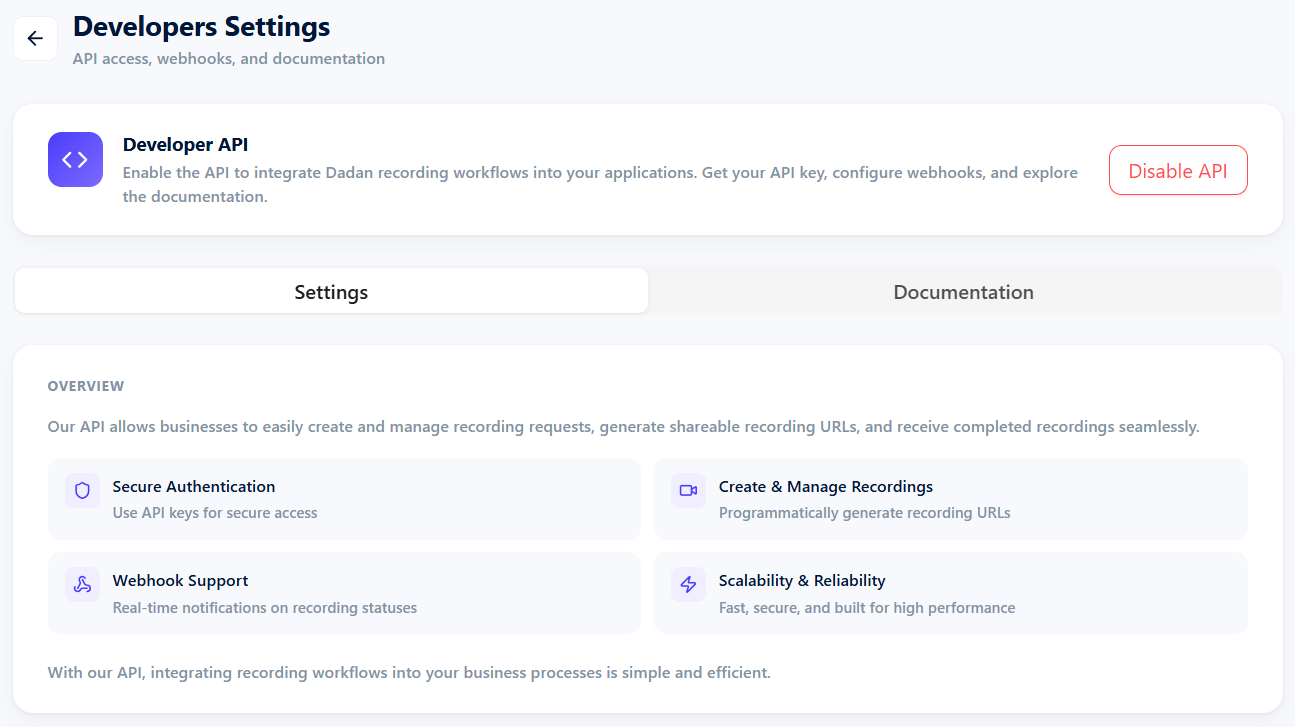 Dadan Recording Request API