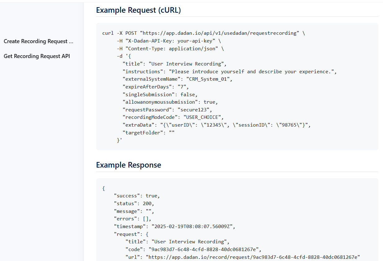 Example request
