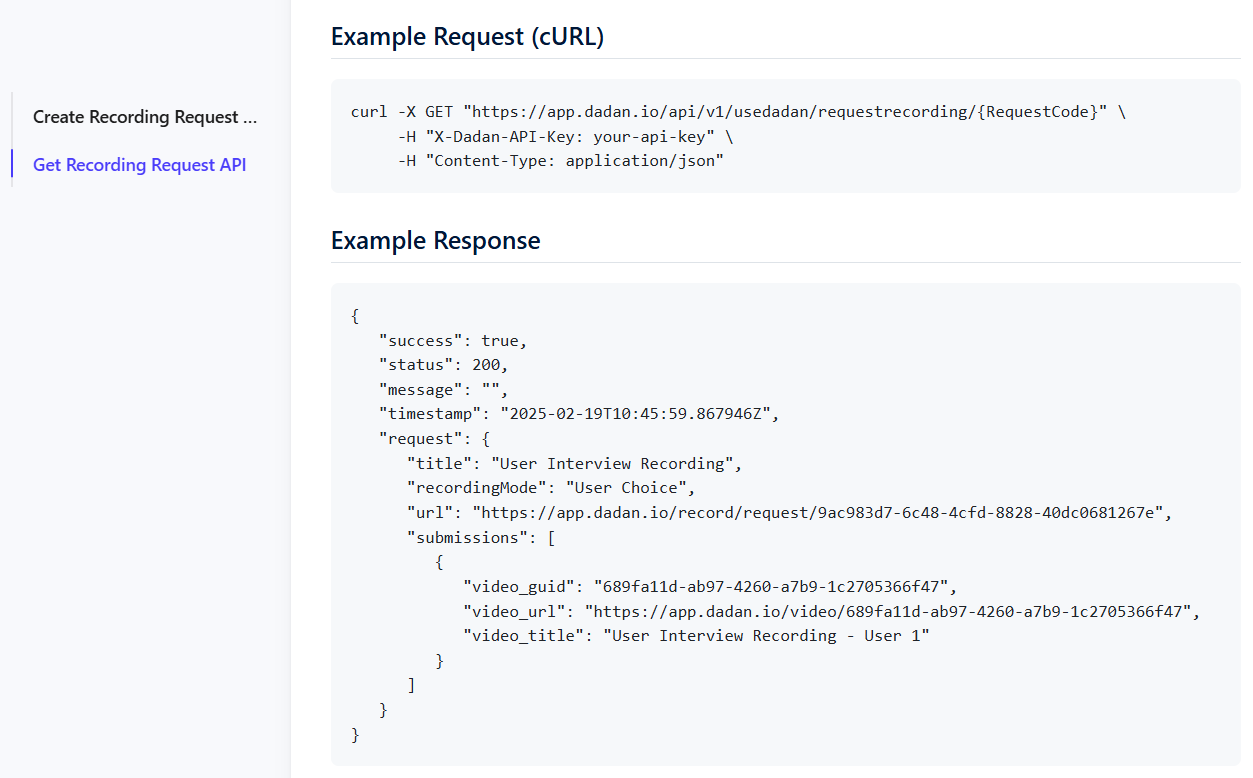 Create Recording Request API and Get Recording Request API Create Recording Request API and Get Recording Request API