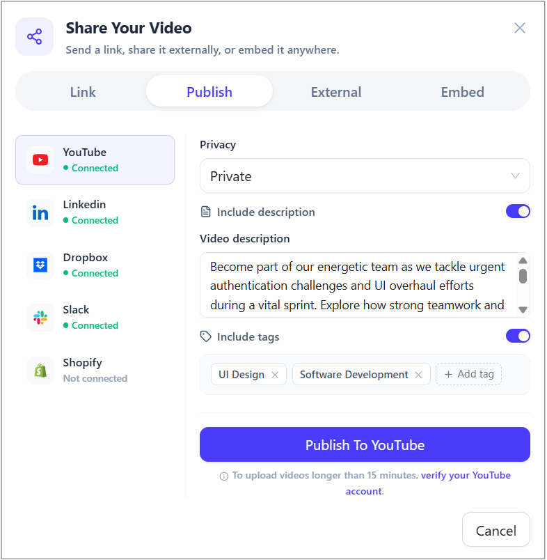 Publish to YouTube