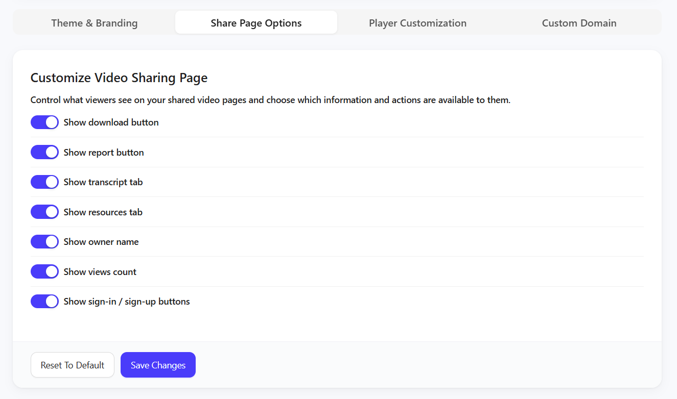 Share Page Options
